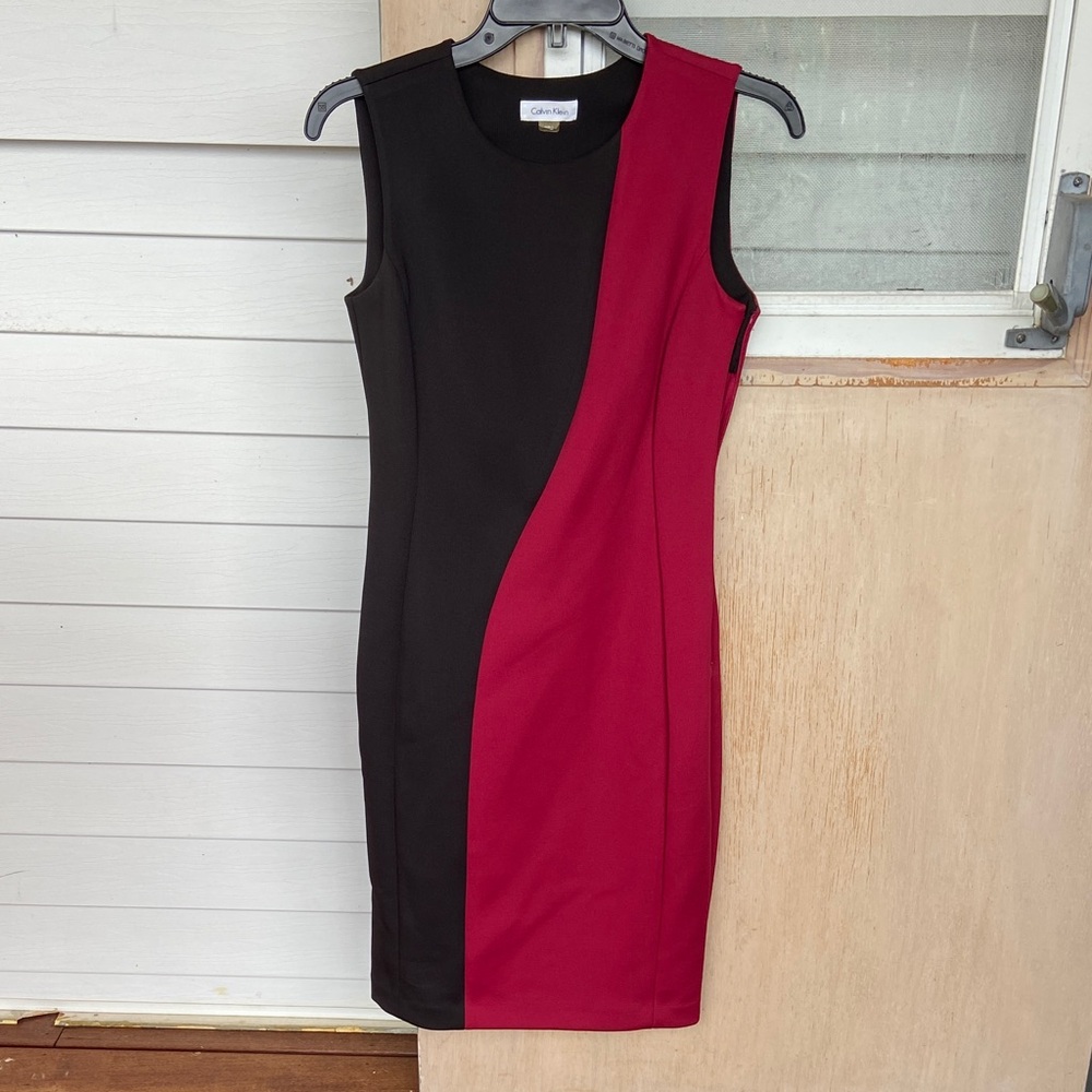 Calvin Klein Two-Tone Black and Red Mini Dress